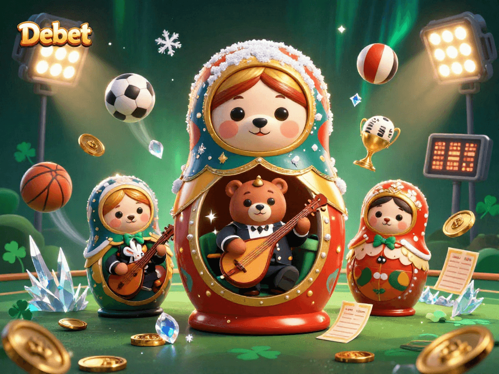 Experience the excitement at Debet with engaging casino elements in a vibrant illustration.