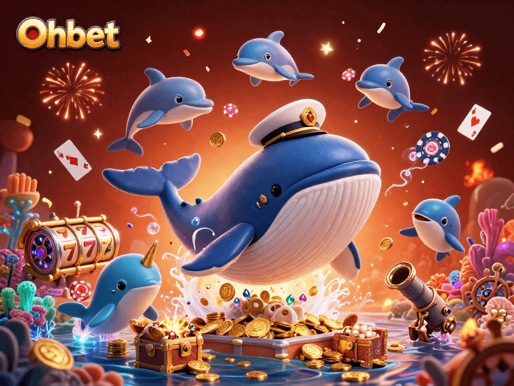 Engage with exciting Oxbet gaming featuring a whimsical whale captain and playful sea creatures.