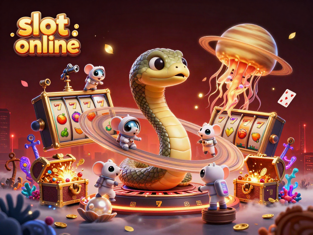 Experience the thrill of slot online gaming with this vibrant cosmic casino illustration.