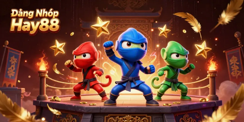 Engage with Đăng Nhập Hay88 through dynamic ninjas showcasing thrilling casino elements in a vibrant scene.