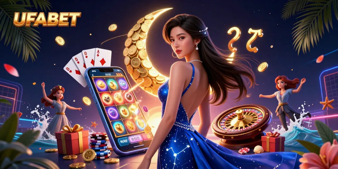 Experience exciting games at UFABET with vibrant 3D illustrations showcasing slots and casino elements.