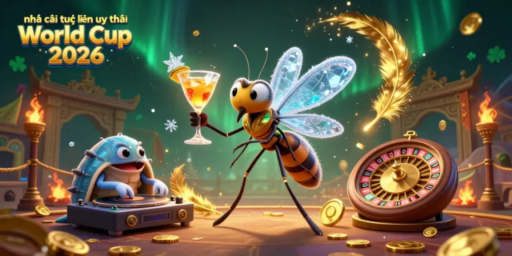Bet on nhà cái trực tuyến uy tín World Cup 2026 featuring unique characters and elements from a vibrant casino scene.